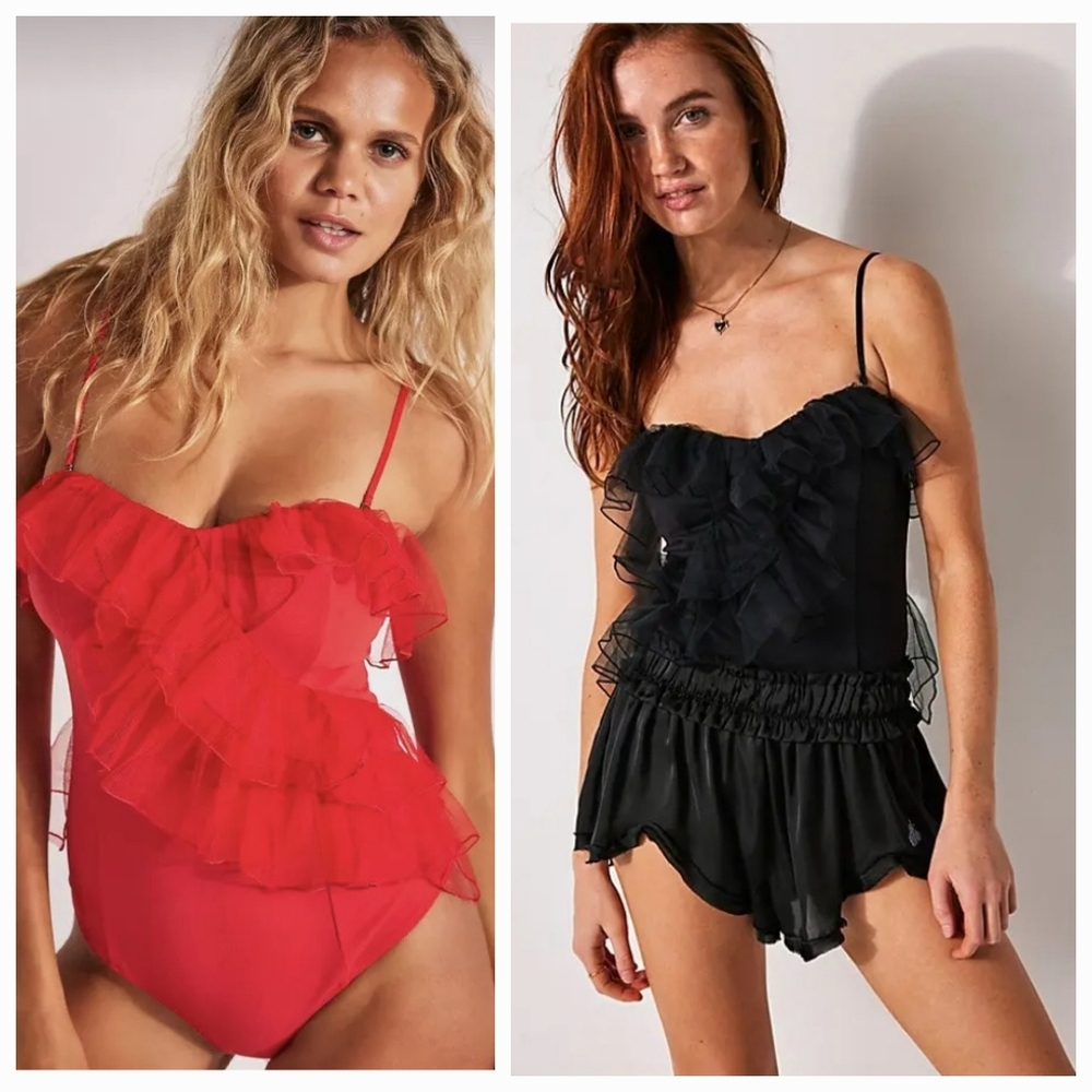 ❤️ NWT! FREE PEOPLE STRIKE A POSE TULLE TRIM THONG BODYSUIT, XS